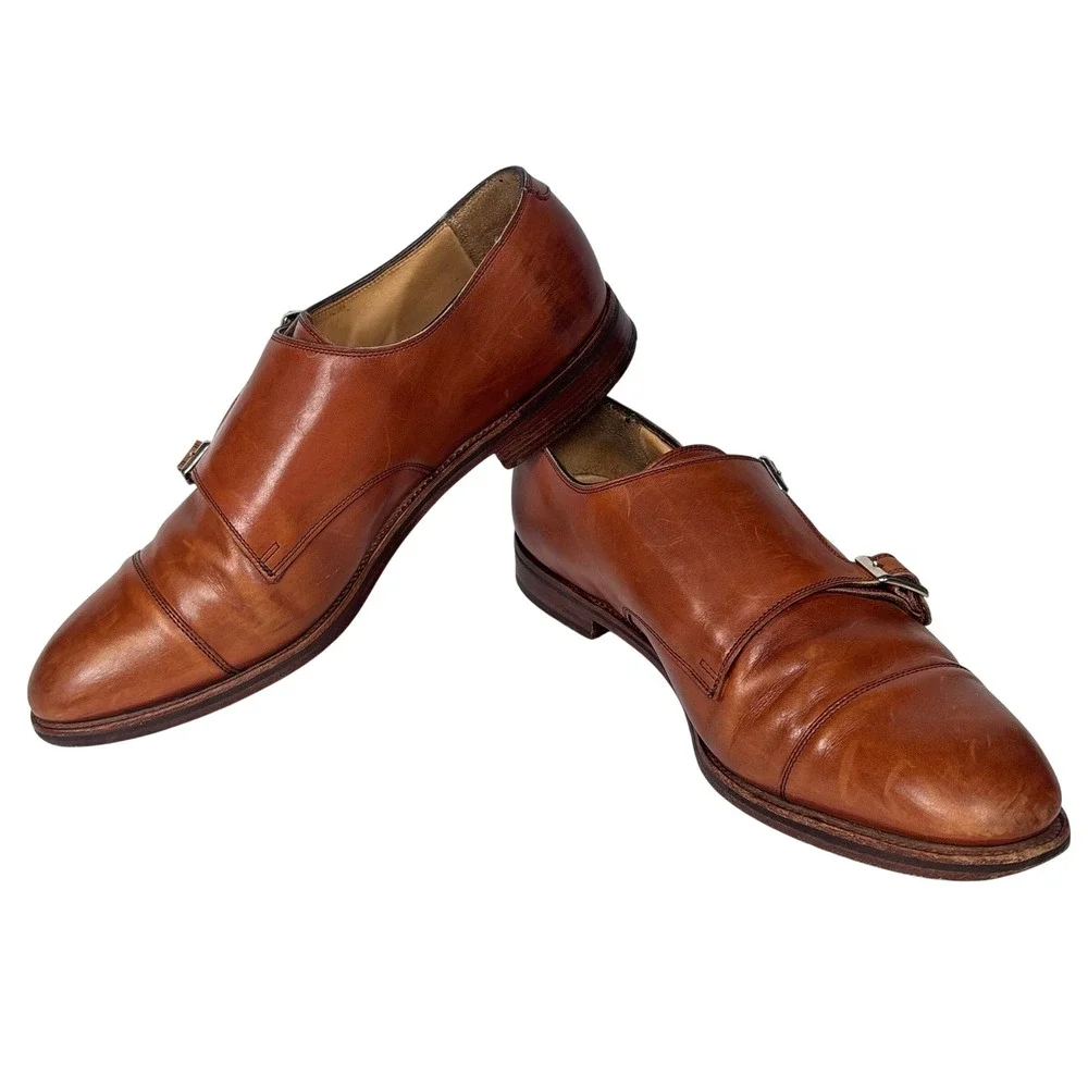 Alfred Sargent J Crew Monk Strap Shoes Walnut Brown Leather ENGLAND Classic 11.5